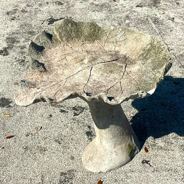 Vintage Boho Cast Cement Leaf Birdbath — additional photo 5