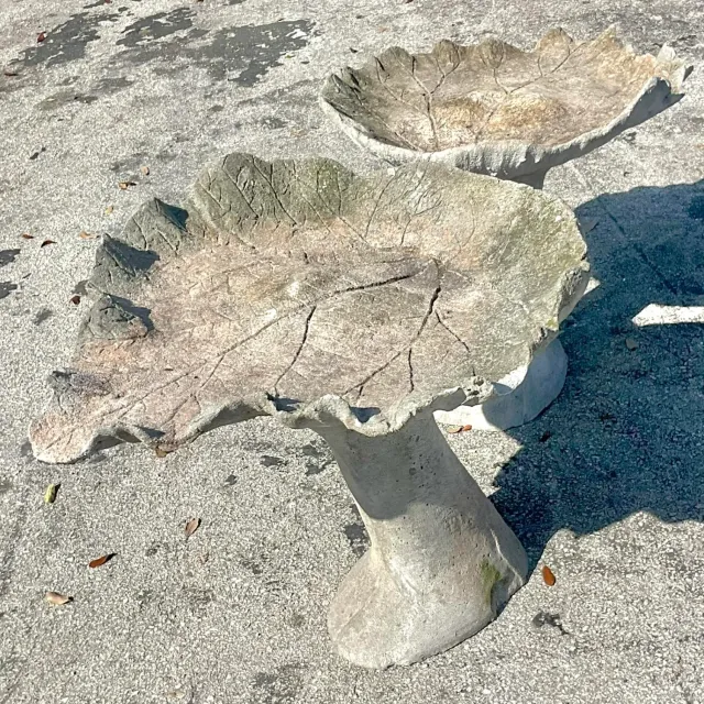 Vintage Boho Cast Cement Leaf Birdbath — additional photo 6