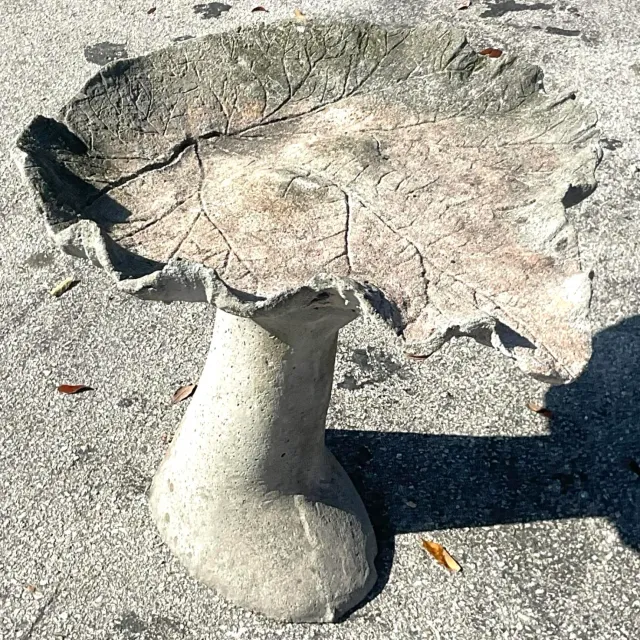 Vintage Boho Cast Cement Leaf Birdbath — additional photo 7