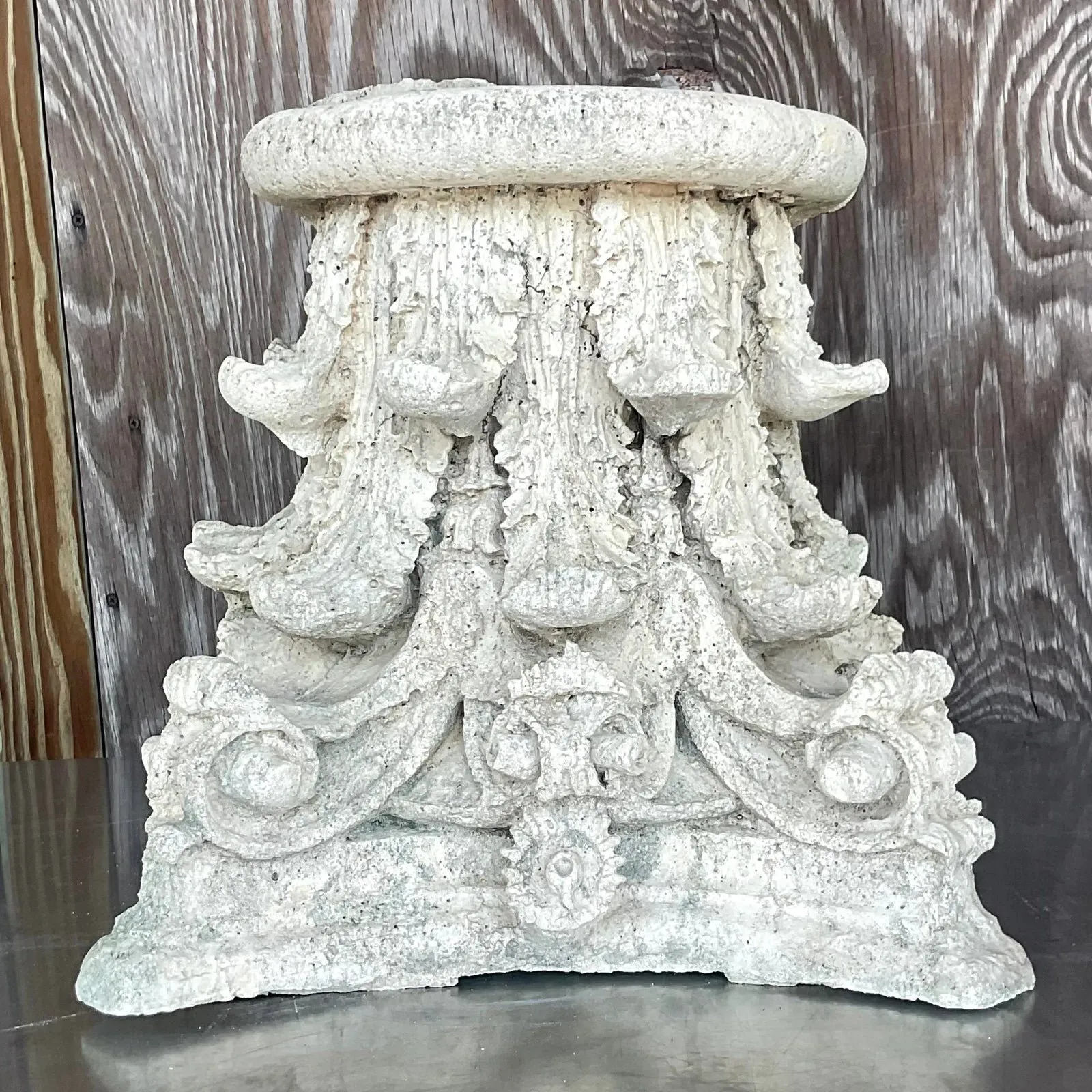 Vintage Boho Cast Concrete Corinthian Column Top — additional photo 1