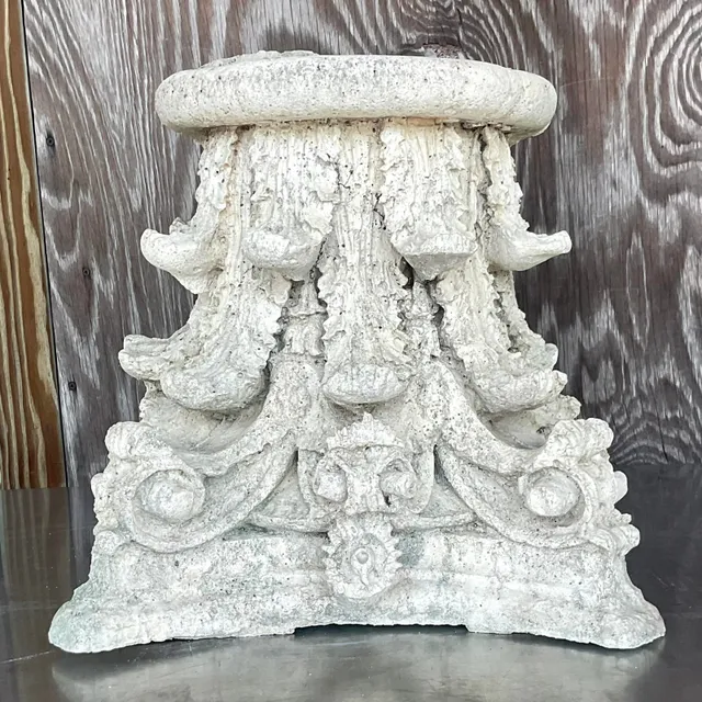 Vintage Boho Cast Concrete Corinthian Column Top — additional photo 1