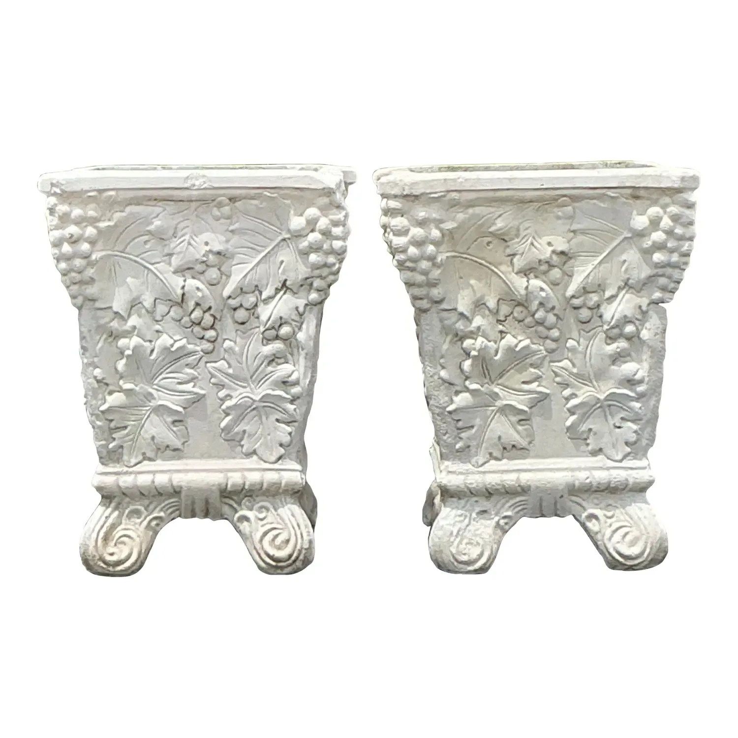 Vintage Boho Cast Concrete Grape Vine Planter - a Pair