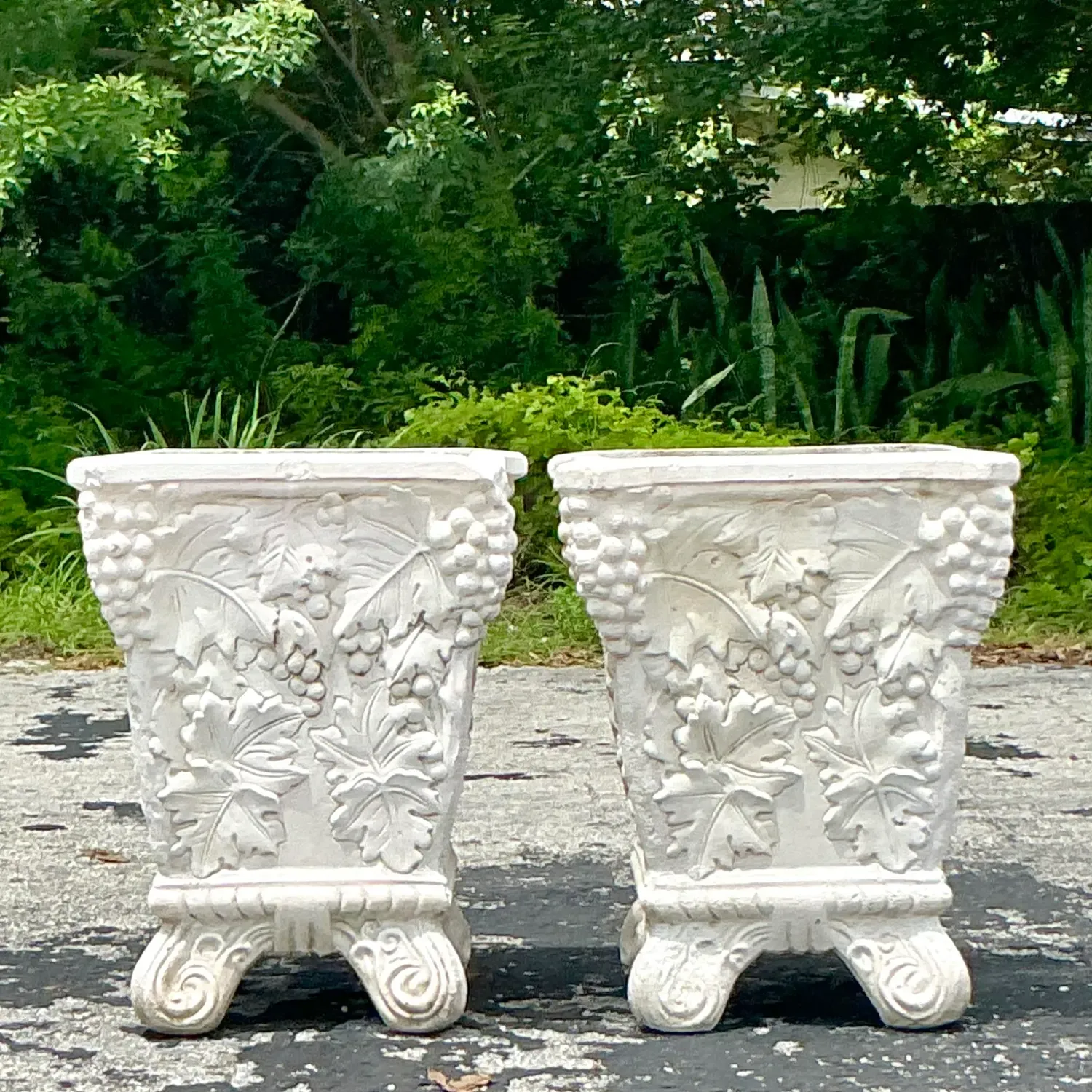 Vintage Boho Cast Concrete Grape Vine Planter - a Pair — additional photo 2