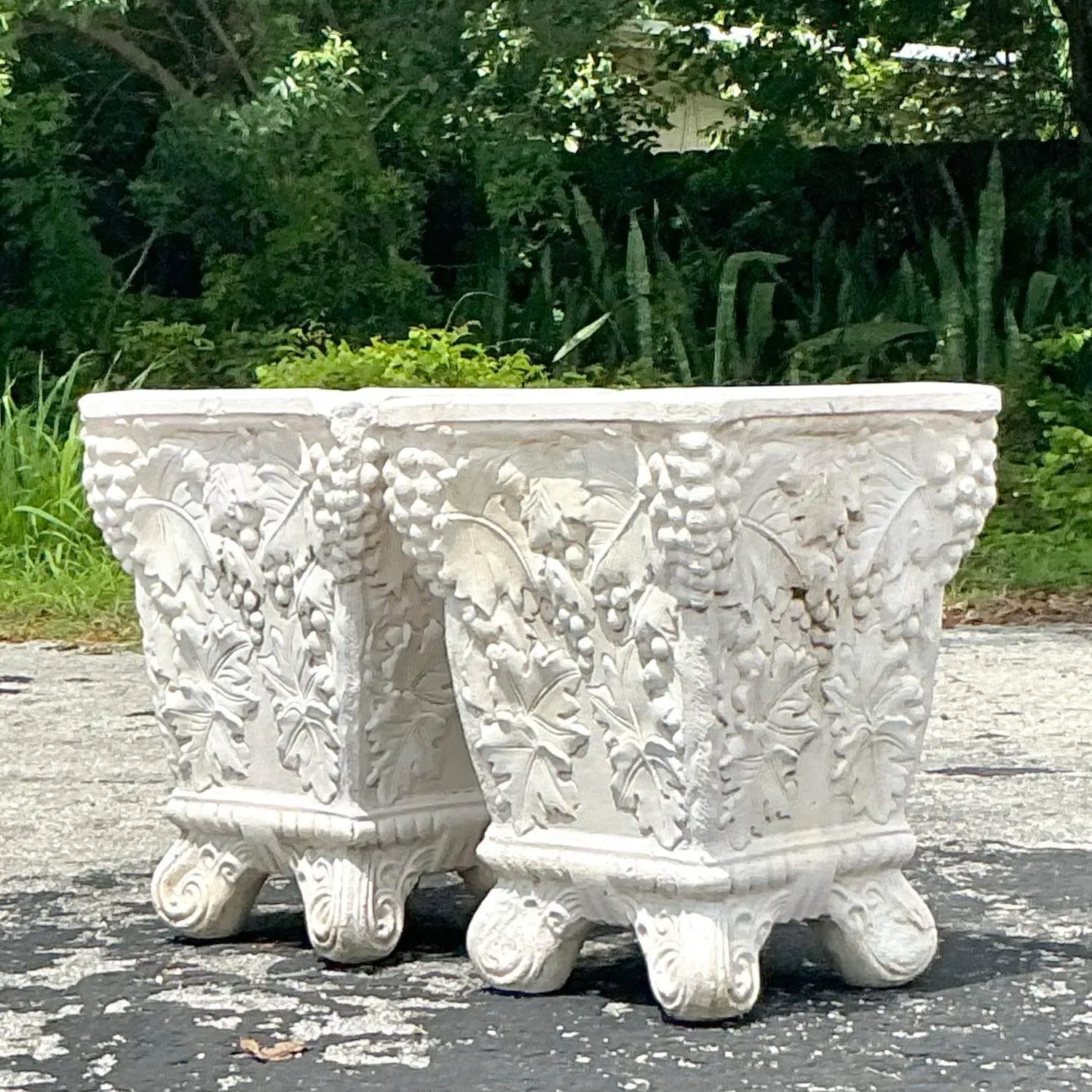 Vintage Boho Cast Concrete Grape Vine Planter - a Pair — additional photo 3