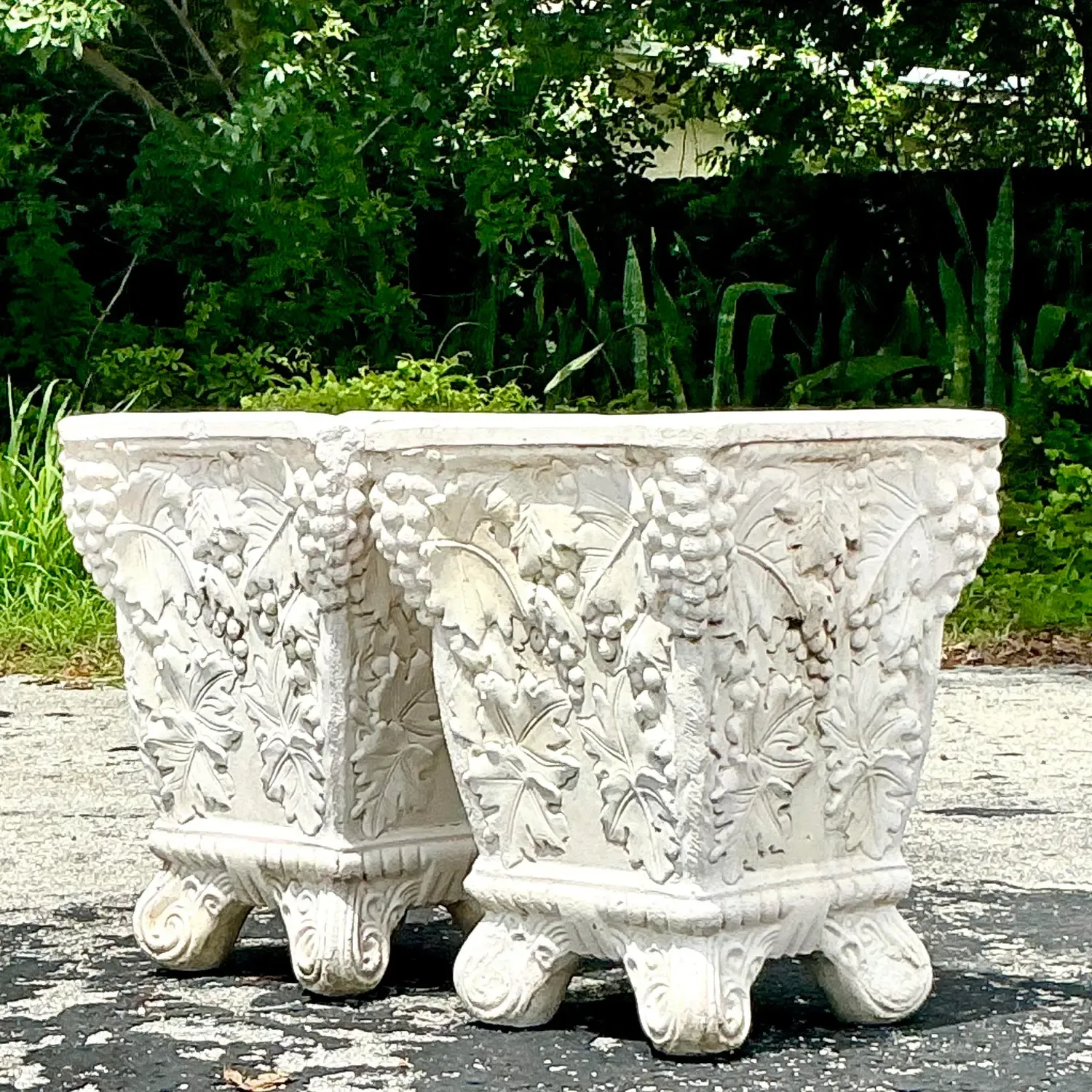 Vintage Boho Cast Concrete Grape Vine Planter - a Pair — additional photo 4