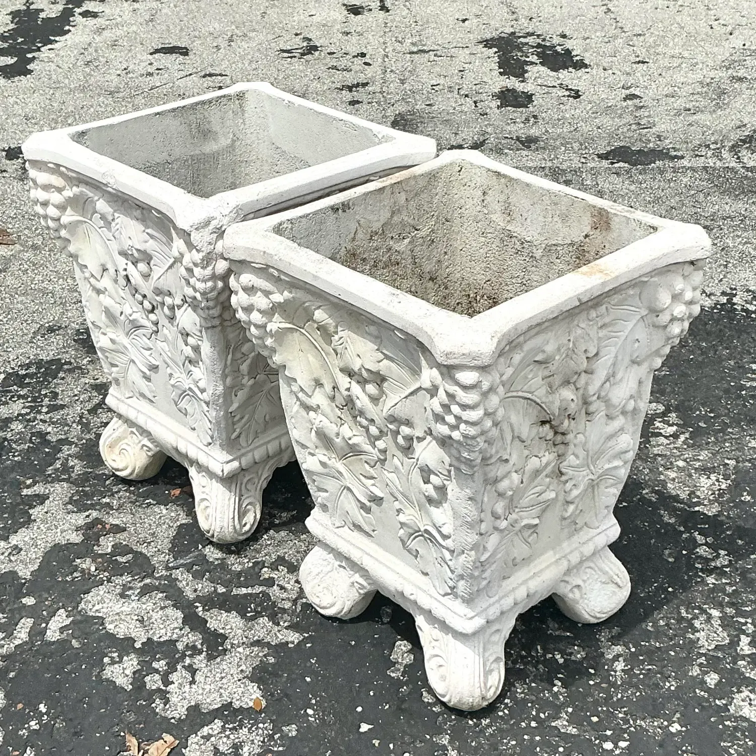 Vintage Boho Cast Concrete Grape Vine Planter - a Pair — additional photo 5