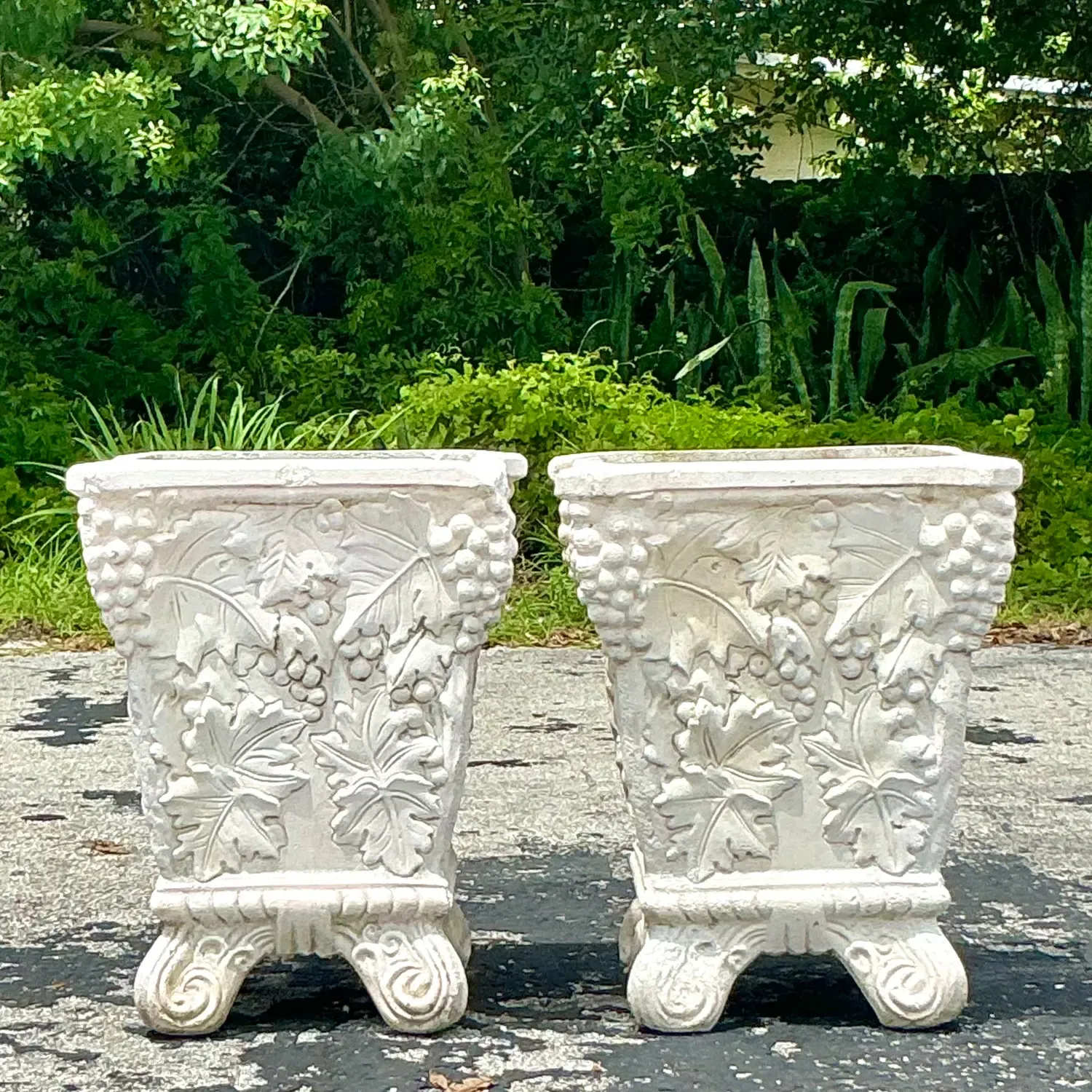 Vintage Boho Cast Concrete Grape Vine Planter - a Pair — additional photo 6
