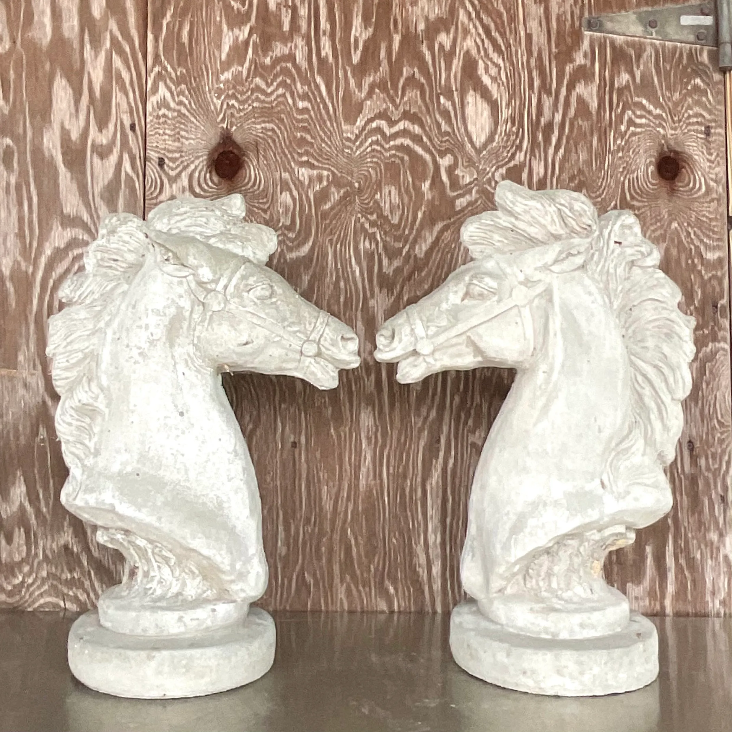 Vintage Boho Cast Concrete Horse Heads - a Pair — additional photo 1