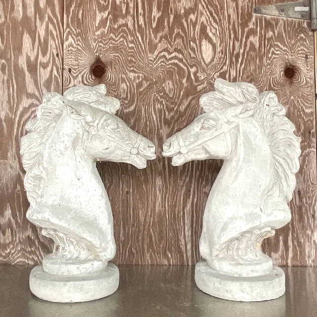 Vintage Boho Cast Concrete Horse Heads - a Pair — additional photo 1