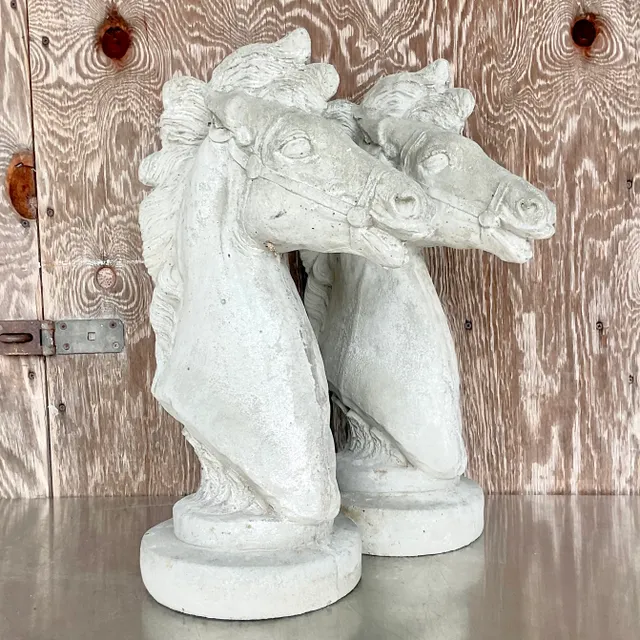 Vintage Boho Cast Concrete Horse Heads - a Pair — additional photo 2