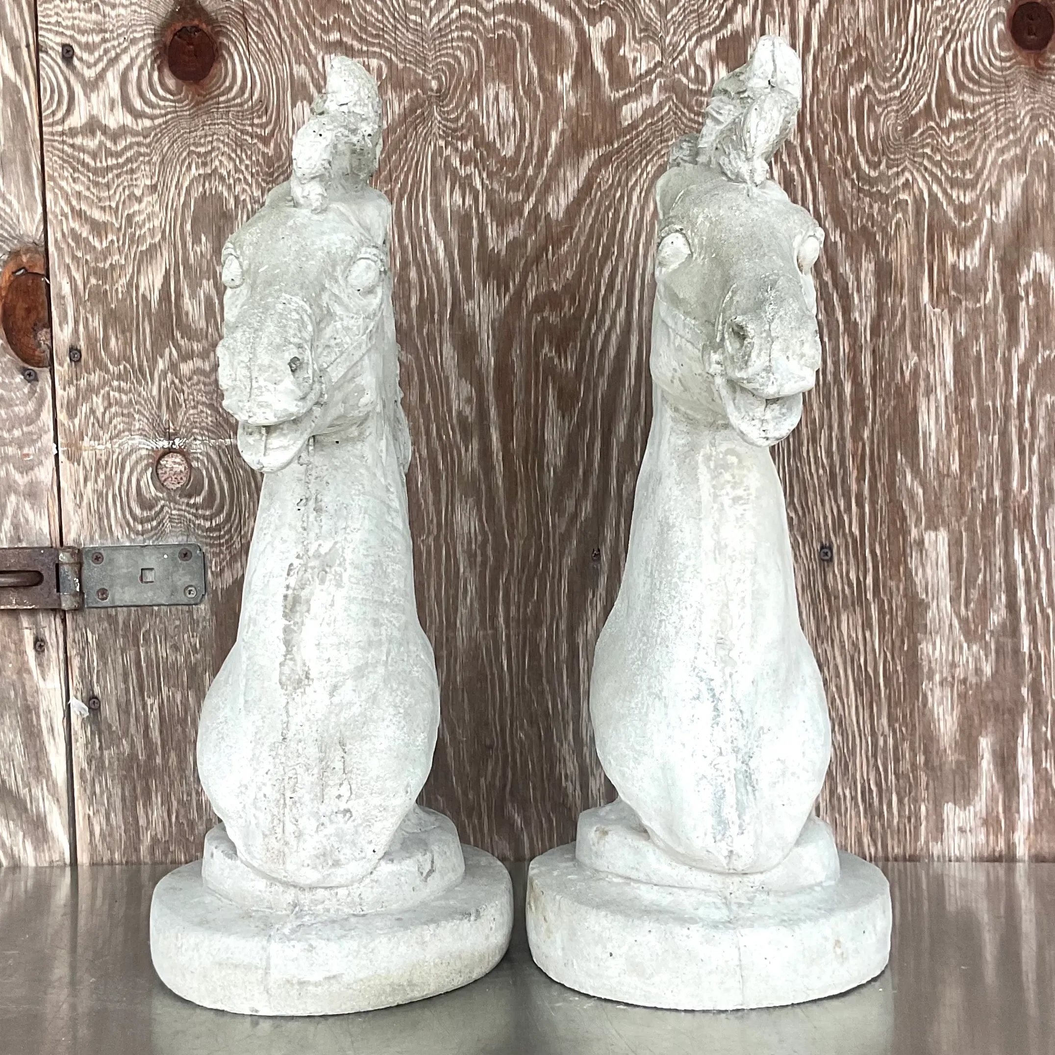 Vintage Boho Cast Concrete Horse Heads - a Pair — additional photo 4