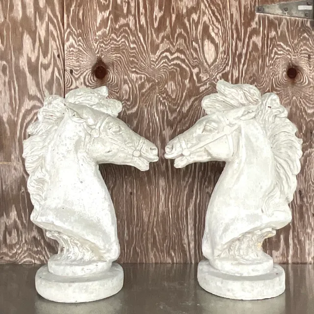 Vintage Boho Cast Concrete Horse Heads - a Pair — additional photo 5