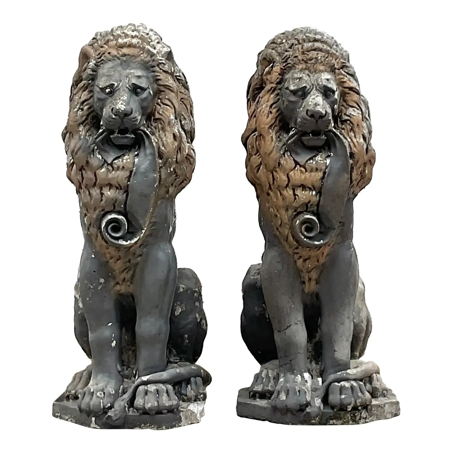 Vintage Boho Cast Concrete Lion Statues - a Pair — additional photo 1