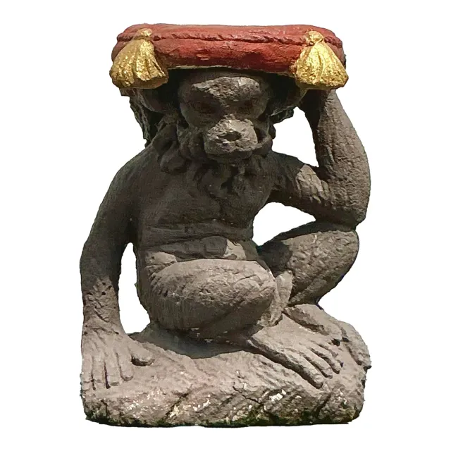 Vintage Boho Cast Concrete Monkey Low Stool — additional photo 1