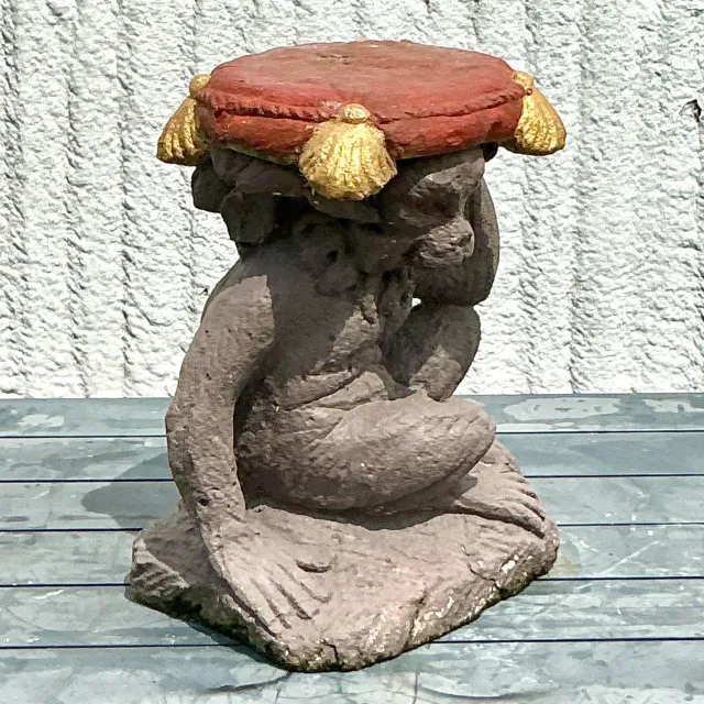 Vintage Boho Cast Concrete Monkey Low Stool — additional photo 3
