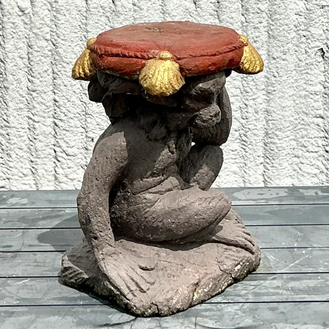 Vintage Boho Cast Concrete Monkey Low Stool — additional photo 5