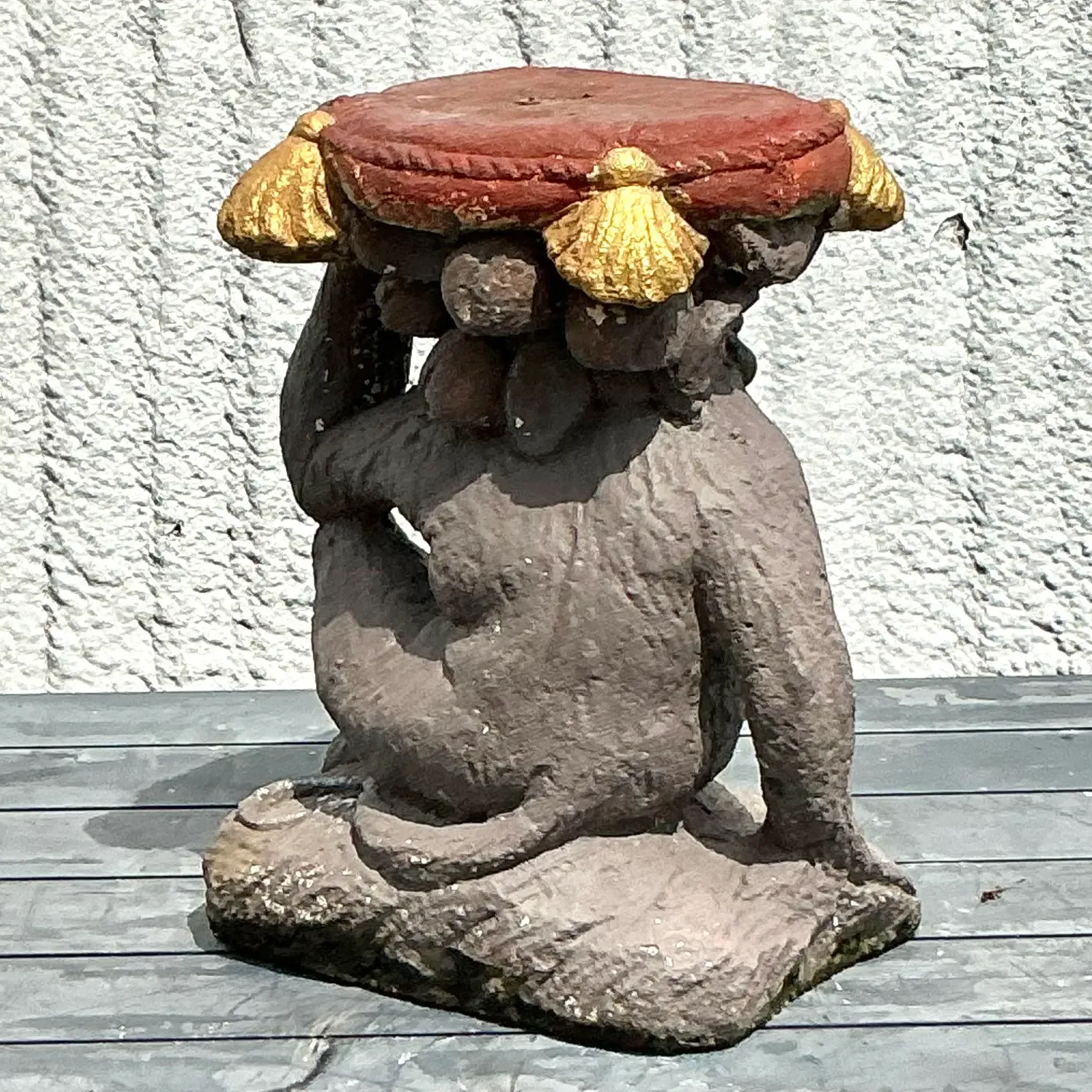 Vintage Boho Cast Concrete Monkey Low Stool — additional photo 6