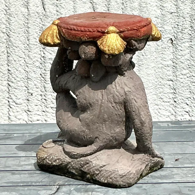 Vintage Boho Cast Concrete Monkey Low Stool — additional photo 6