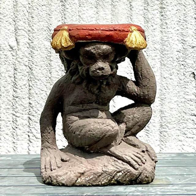 Vintage Boho Cast Concrete Monkey Low Stool — additional photo 7