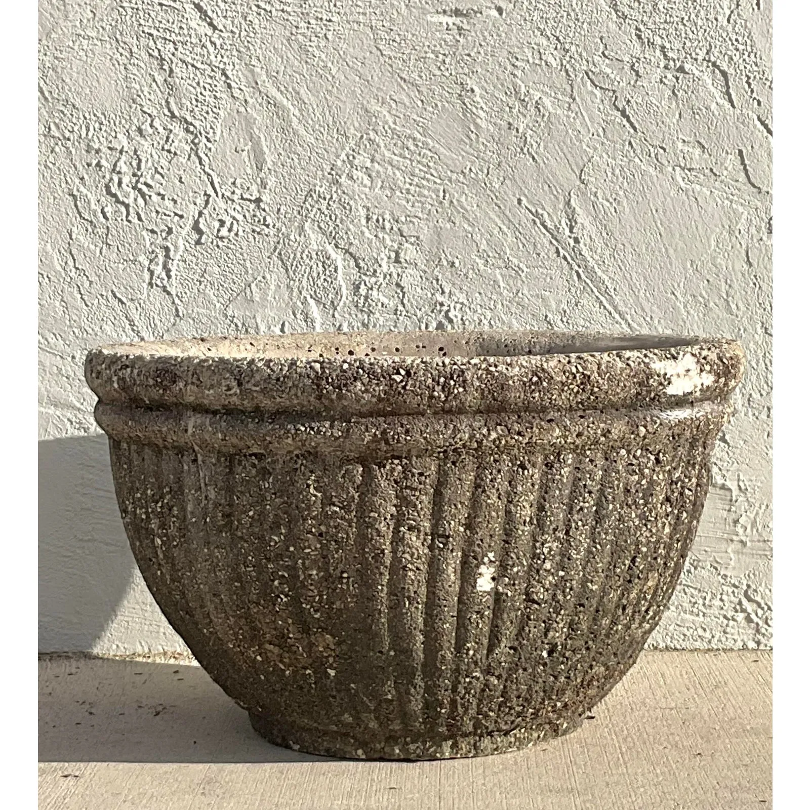 Vintage Boho Cast Concrete Ribbed Planter — additional photo 1