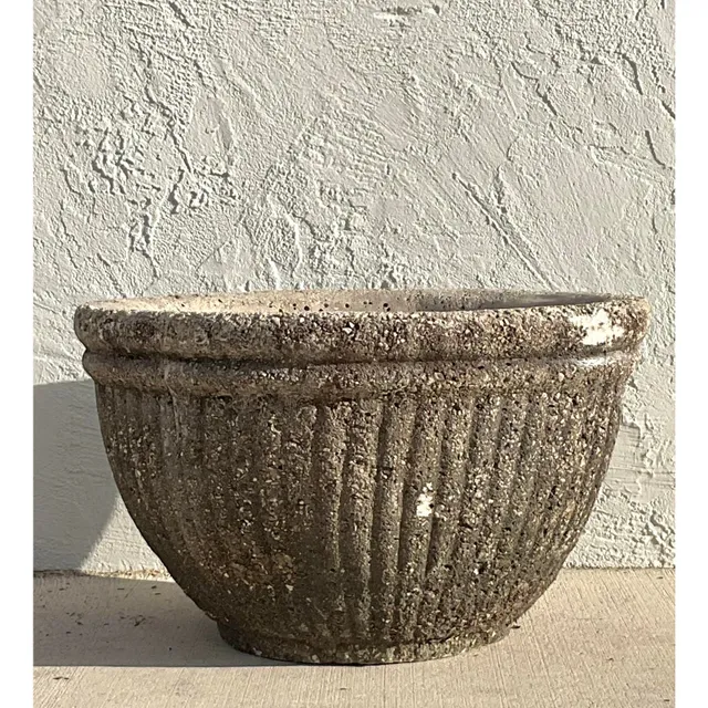 Vintage Boho Cast Concrete Ribbed Planter — additional photo 1