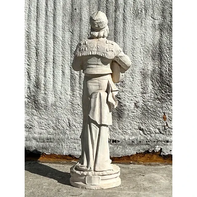 Vintage Boho Cast Concrete Statue of Guitar Player — additional photo 1