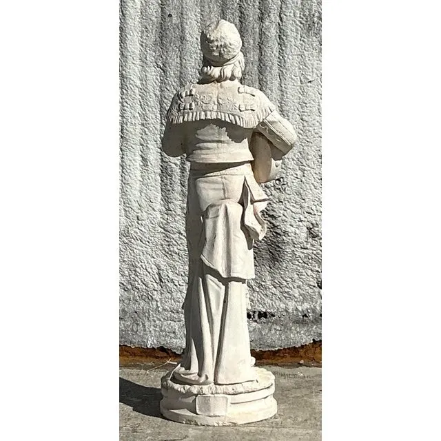 Vintage Boho Cast Concrete Statue of Guitar Player — additional photo 2