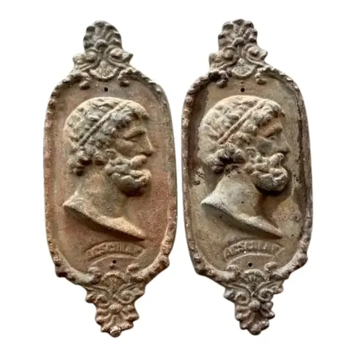 Vintage Boho Cast Iron Profile Plaque of Asclepius - A Pair — additional photo 1