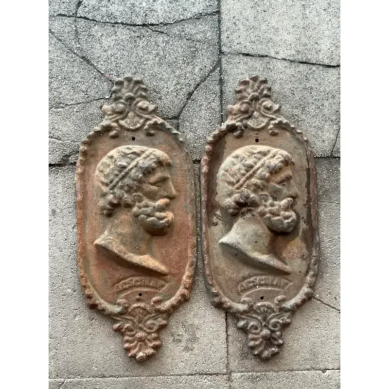 Vintage Boho Cast Iron Profile Plaque of Asclepius - A Pair — additional photo 4