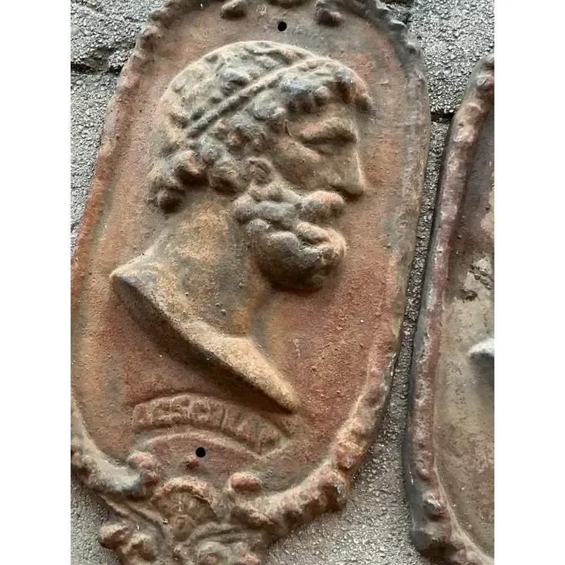 Vintage Boho Cast Iron Profile Plaque of Asclepius - A Pair — additional photo 5
