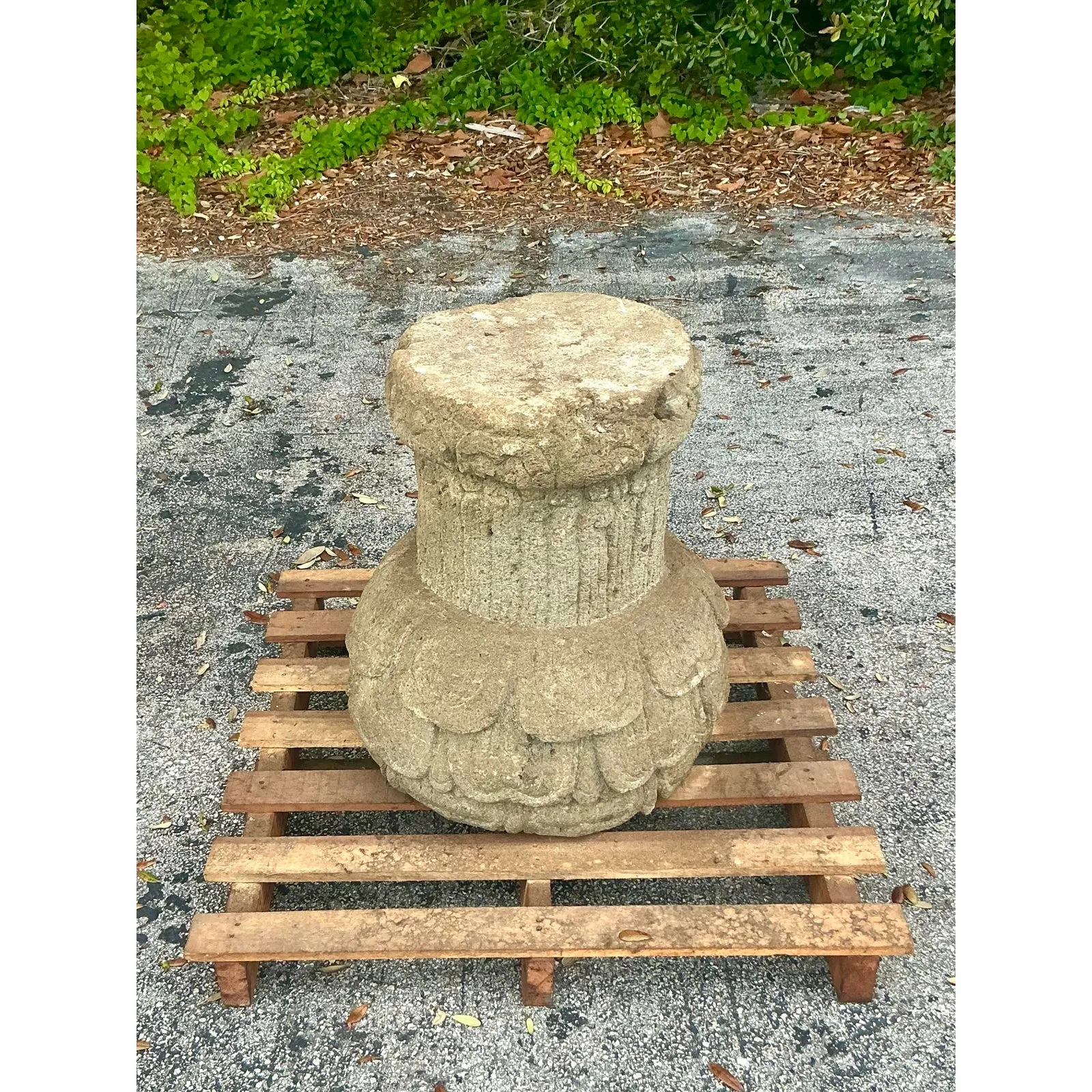 Vintage Boho Cast Stone Pedestal — additional photo 2