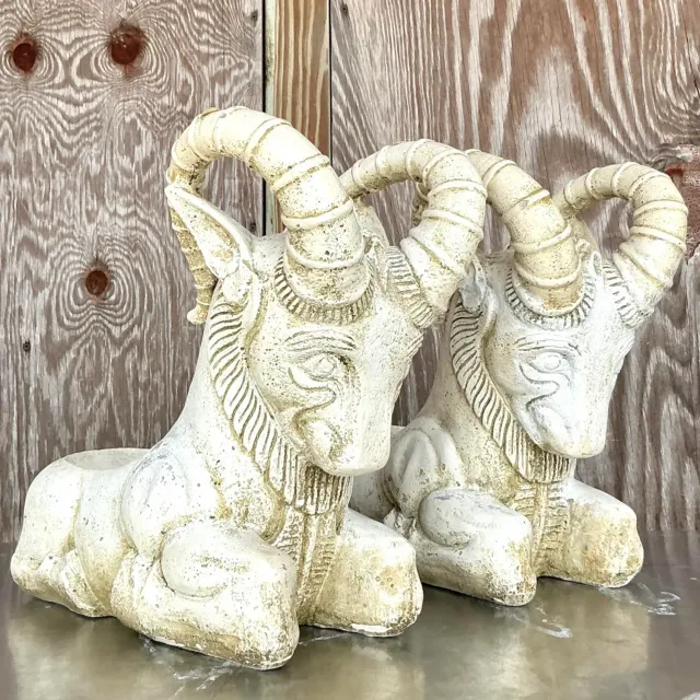 Vintage Boho Cement Rams Head Planters - a Pair — additional photo 1