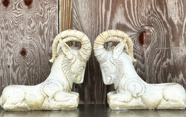 Vintage Boho Cement Rams Head Planters - a Pair — additional photo 3