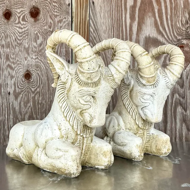 Vintage Boho Cement Rams Head Planters - a Pair — additional photo 4