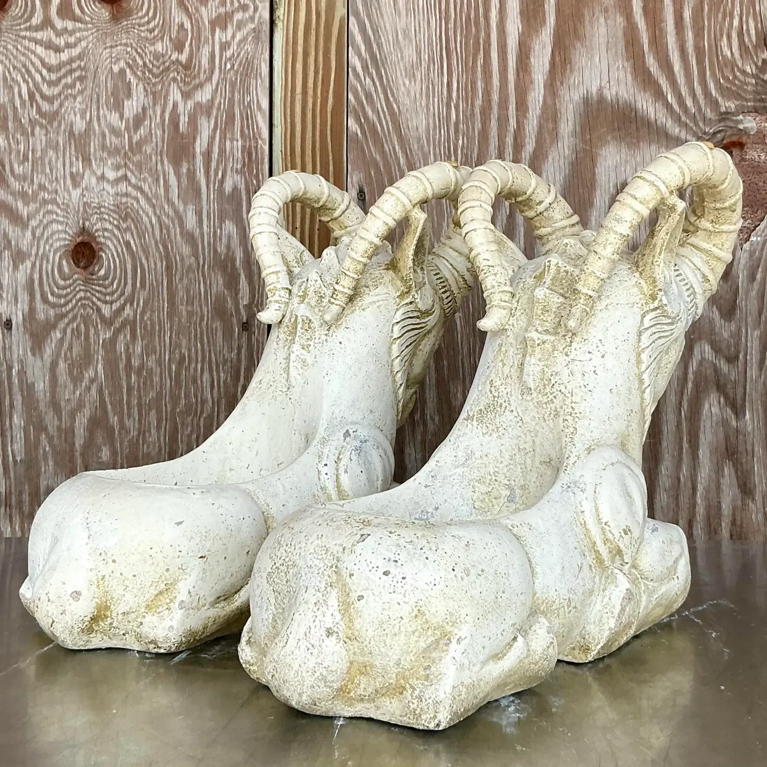 Vintage Boho Cement Rams Head Planters - a Pair — additional photo 6