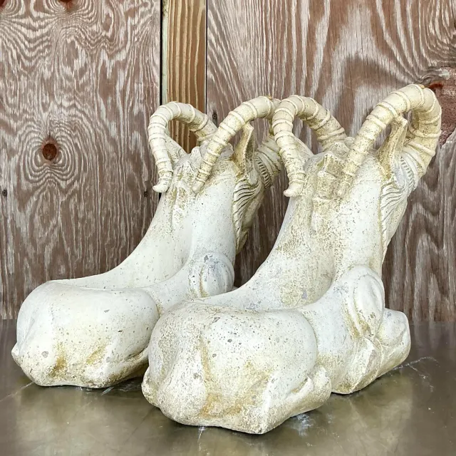 Vintage Boho Cement Rams Head Planters - a Pair — additional photo 6