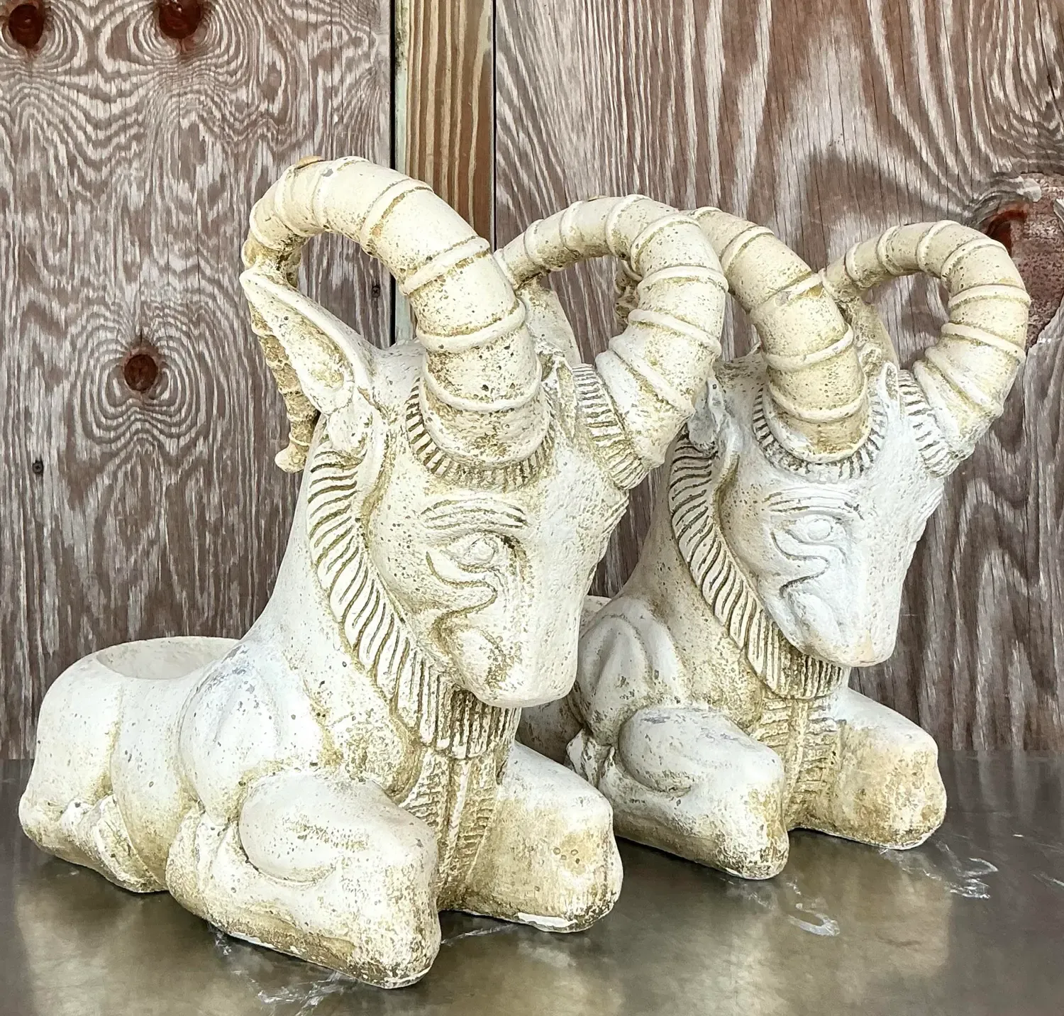 Vintage Boho Cement Rams Head Planters - a Pair — additional photo 7