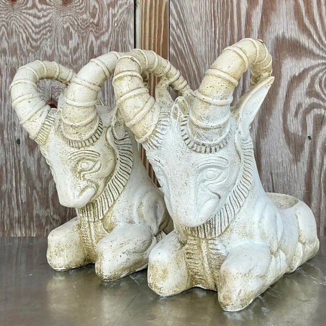 Vintage Boho Cement Rams Head Planters - a Pair — additional photo 8