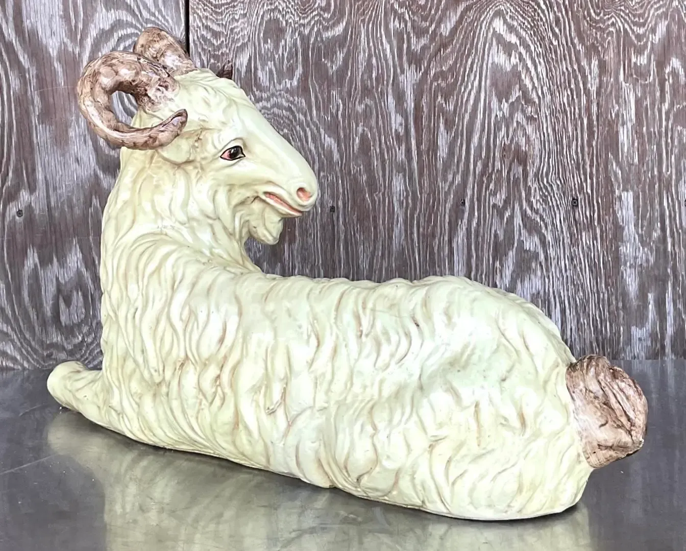 Vintage Boho Chalkware Big Horn Ram