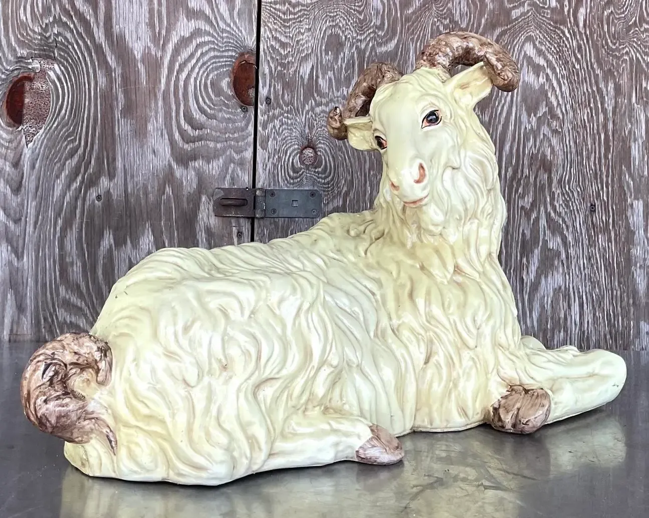 Vintage Boho Chalkware Big Horn Ram — additional photo 1