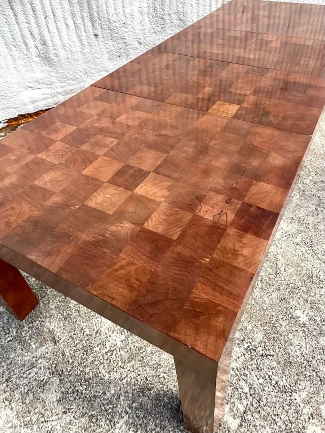 Vintage Boho Checkerboard Burl Wood Dining Table After Thayer Coggin — additional photo 2