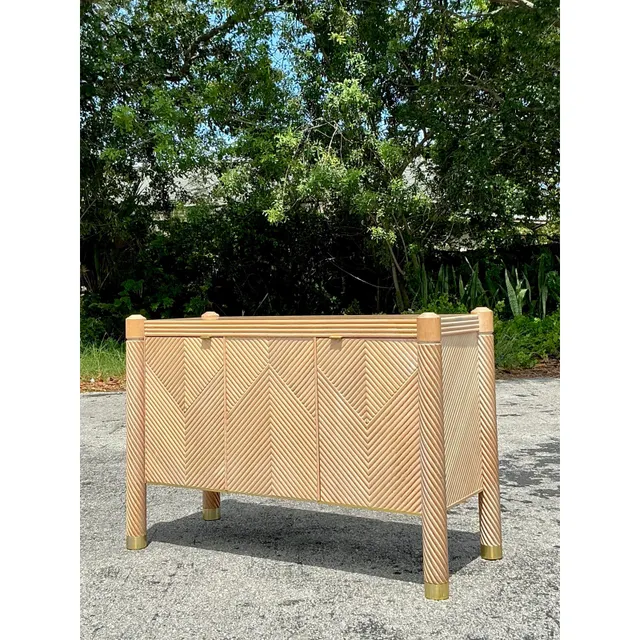 Vintage Boho Chevron Rattan Credenza — additional photo 1