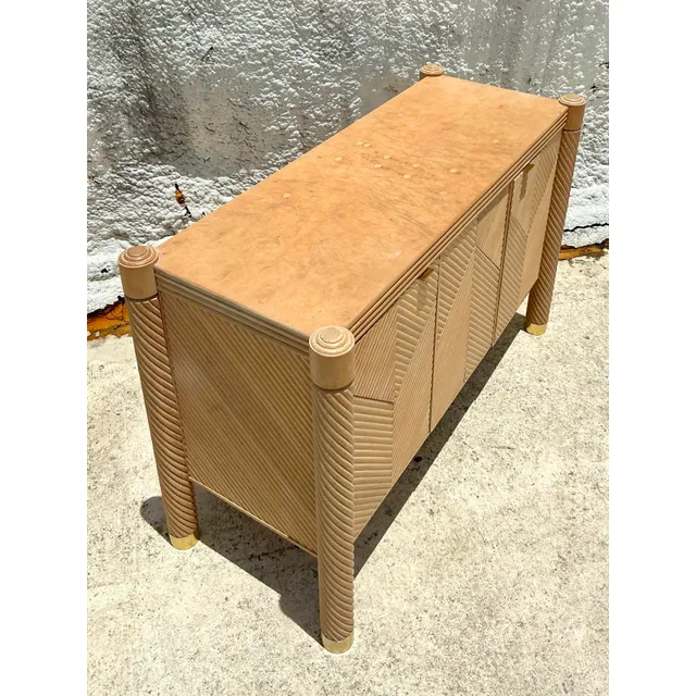 Vintage Boho Chevron Rattan Credenza — additional photo 2