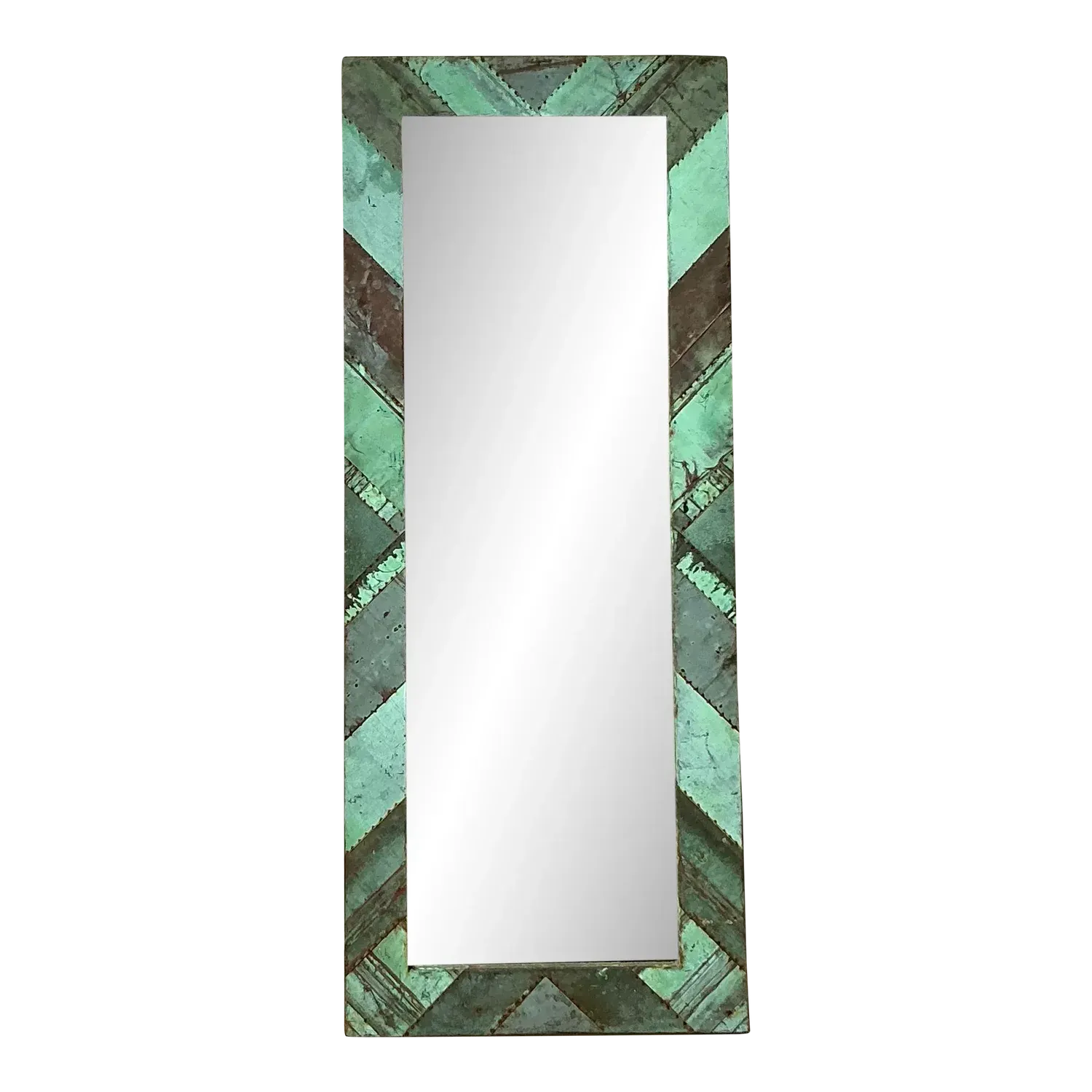 Vintage Boho Chevron Verdigris Copper Floor Mirror — additional photo 4