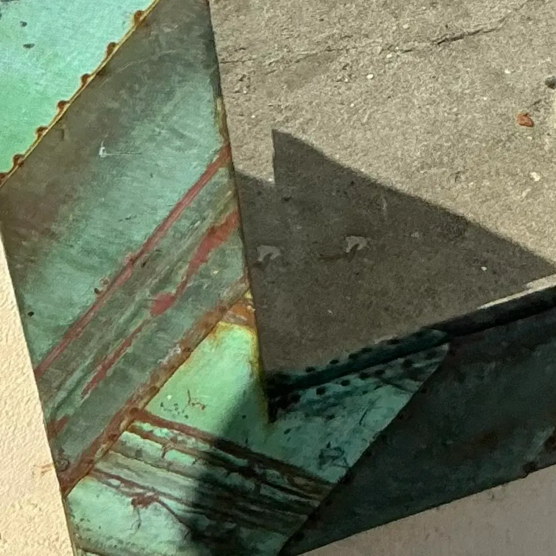 Vintage Boho Chevron Verdigris Copper Floor Mirror — additional photo 8