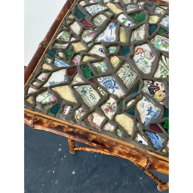 Vintage Boho China Mosaic Bamboo Side Table — additional photo 1