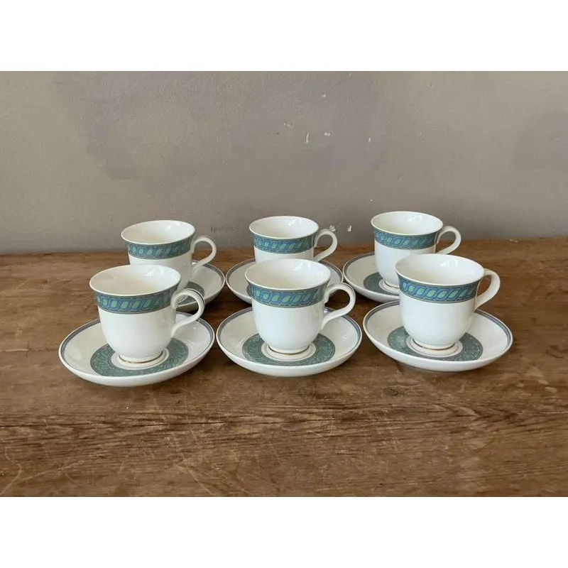 Vintage Boho Christofle "Torsada" Footed Tea Cups With Saucers - Set of 6 — additional photo 1