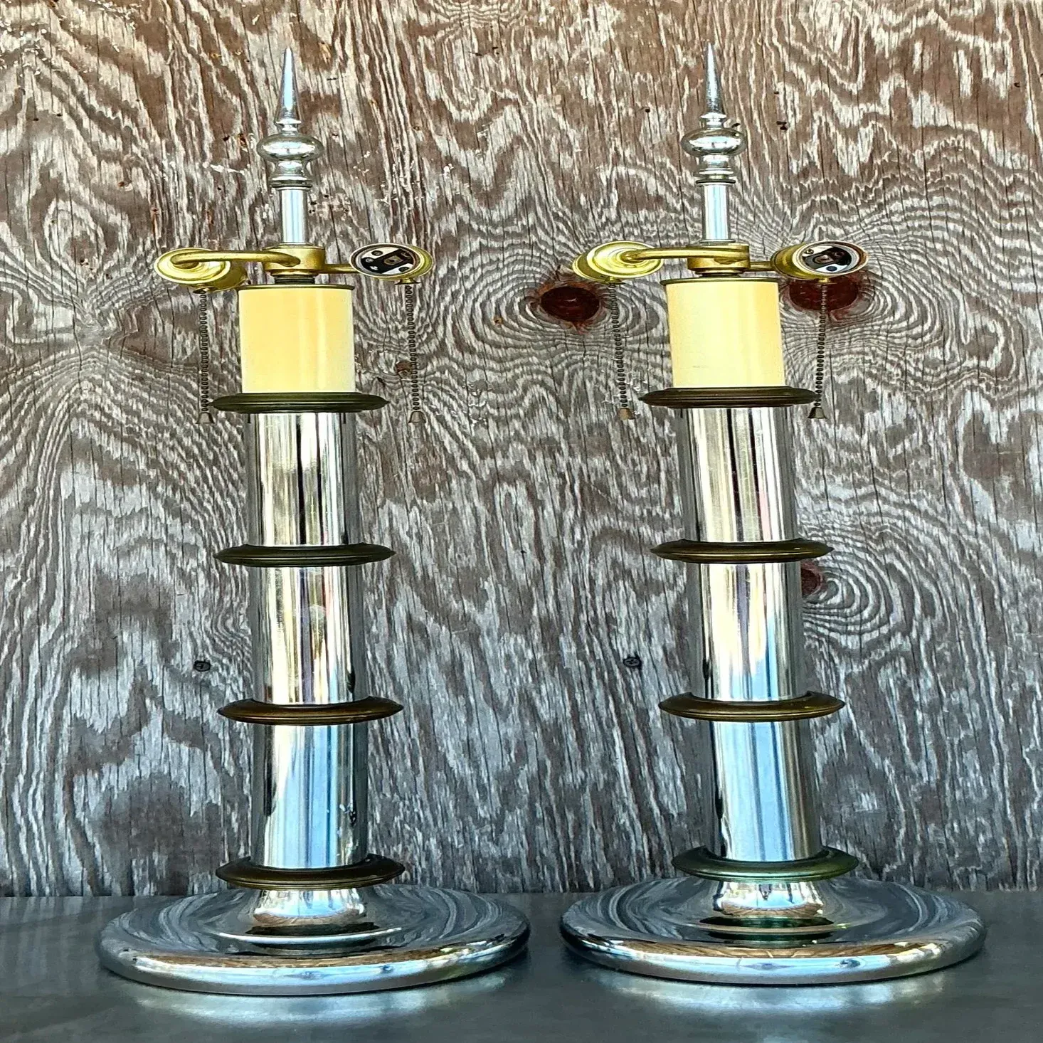 Vintage Boho Chrome and Brass Pillar - A Pair — additional photo 2