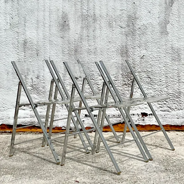 Vintage Boho Chrome and Metal Folding Chairs - Set of 4 — additional photo 4