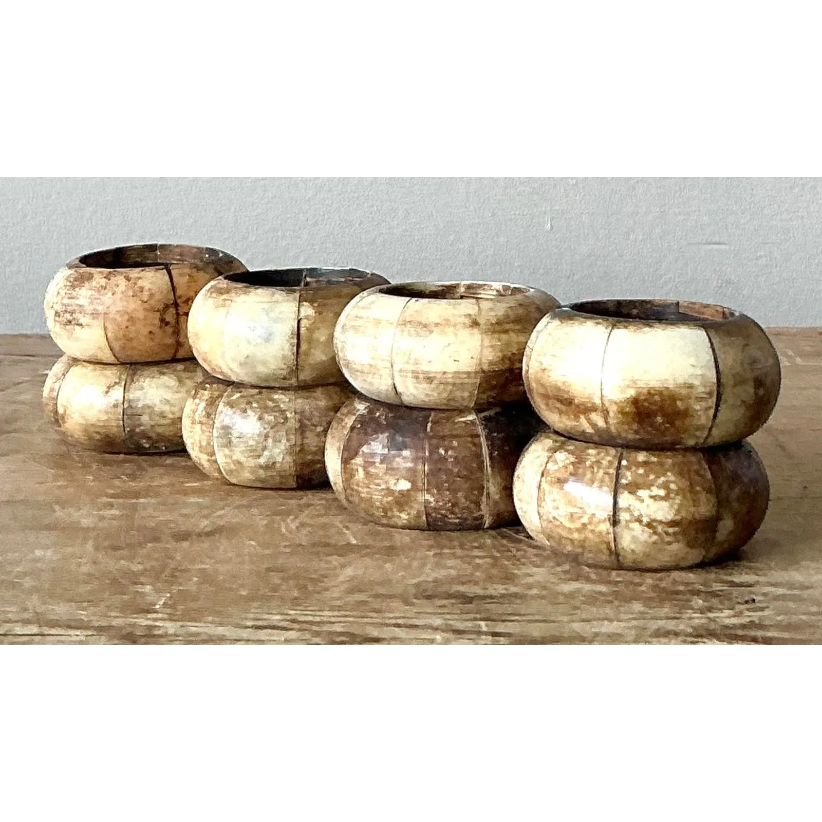 Vintage Boho Coconut Shell Napkin Rings - Set of 8 — additional photo 2